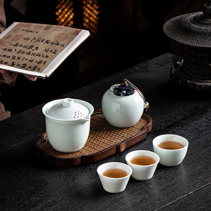 Jadeite Ge Kiln Travel Tea Set With Ice Crack Pattern, Suitable For Outdoor Portable Ceramic Quick Cup Business Gift - Image 5